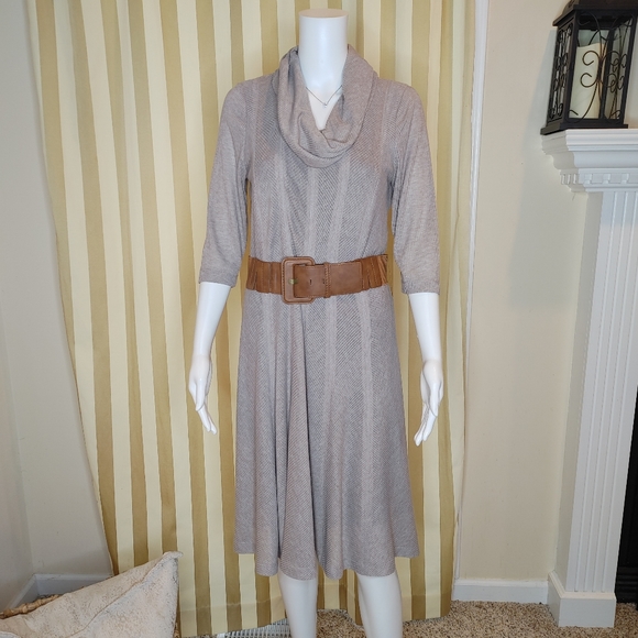Signature by Robbie Bee Dresses | Signature by Robbie Bee Belted Cowl Neck Sweater Dress, Tan M | Color: Tan | Size: M | Mnealey's Closet